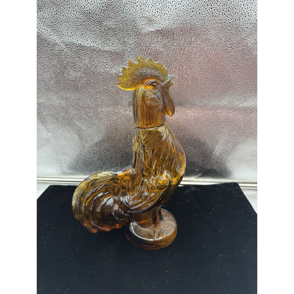 Vintage Hazel Atlas Amber Glass Rooster Decanter Figural Bottle Farmhouse Barwar